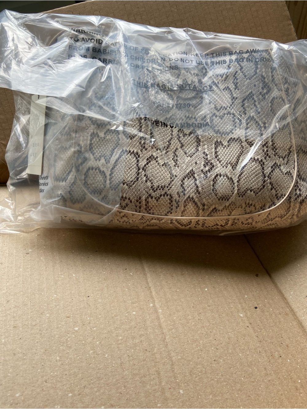 Snake-Print Shoulder Bag in Neutral Beige